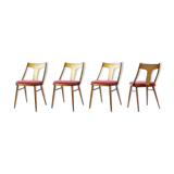 Elegant Dining Chairs In Wood And Pink Upholstery, Czechoslovakia 1960s, Se