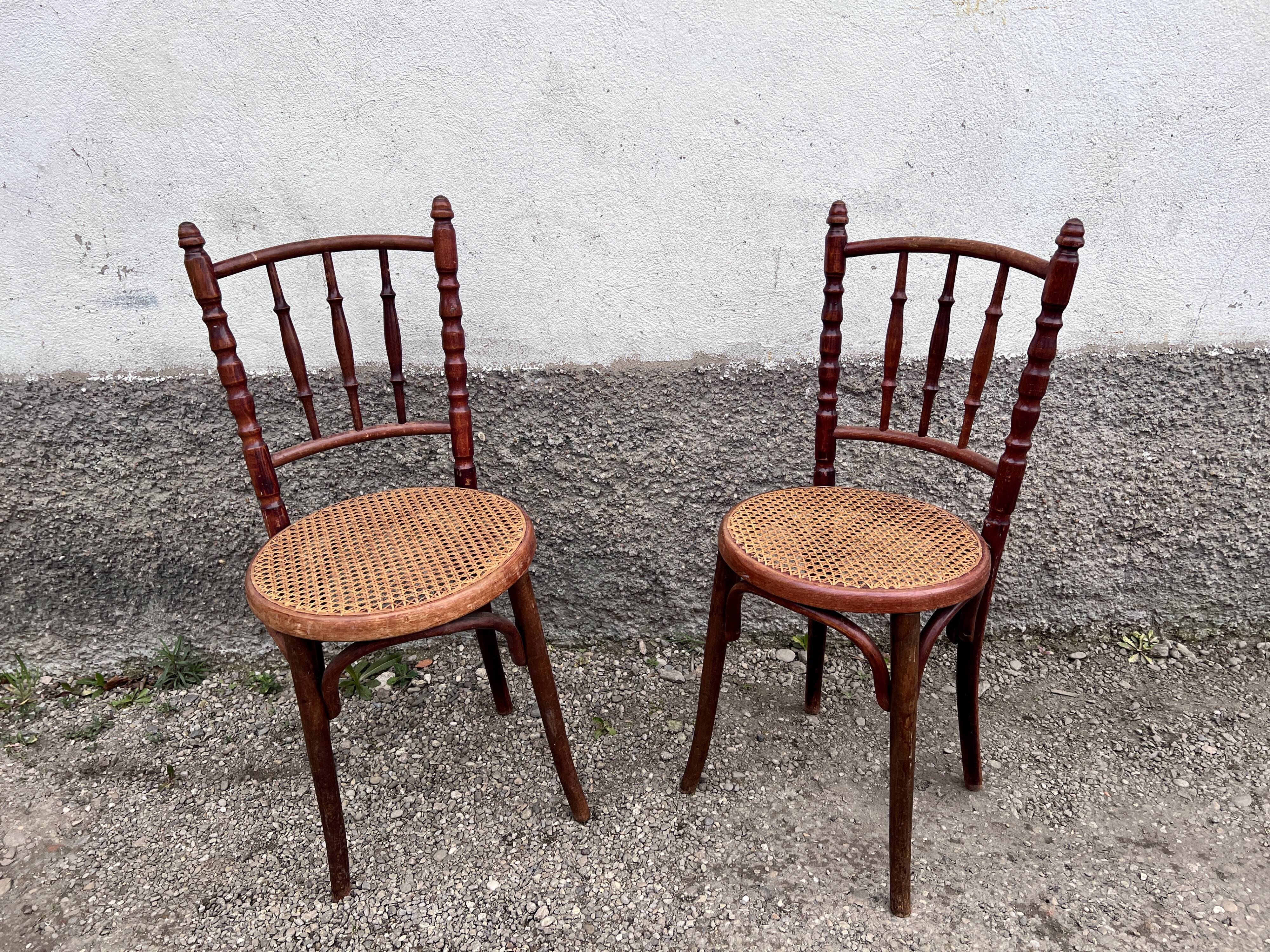 Pair of two vintage canned chairs