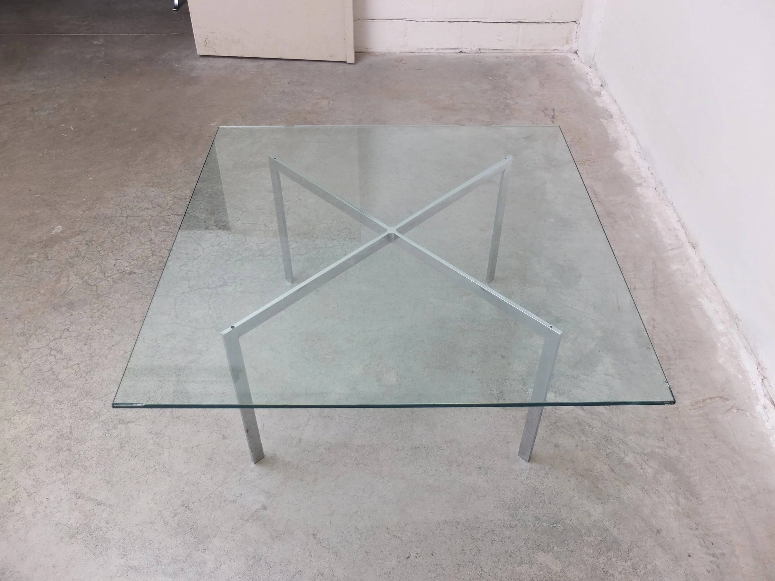 Glass 'Barcelona' coffee table by Mies Van Der Rohe for Knoll, 1929