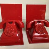 Pair of red telephone bookends