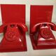 Pair of red telephone bookends