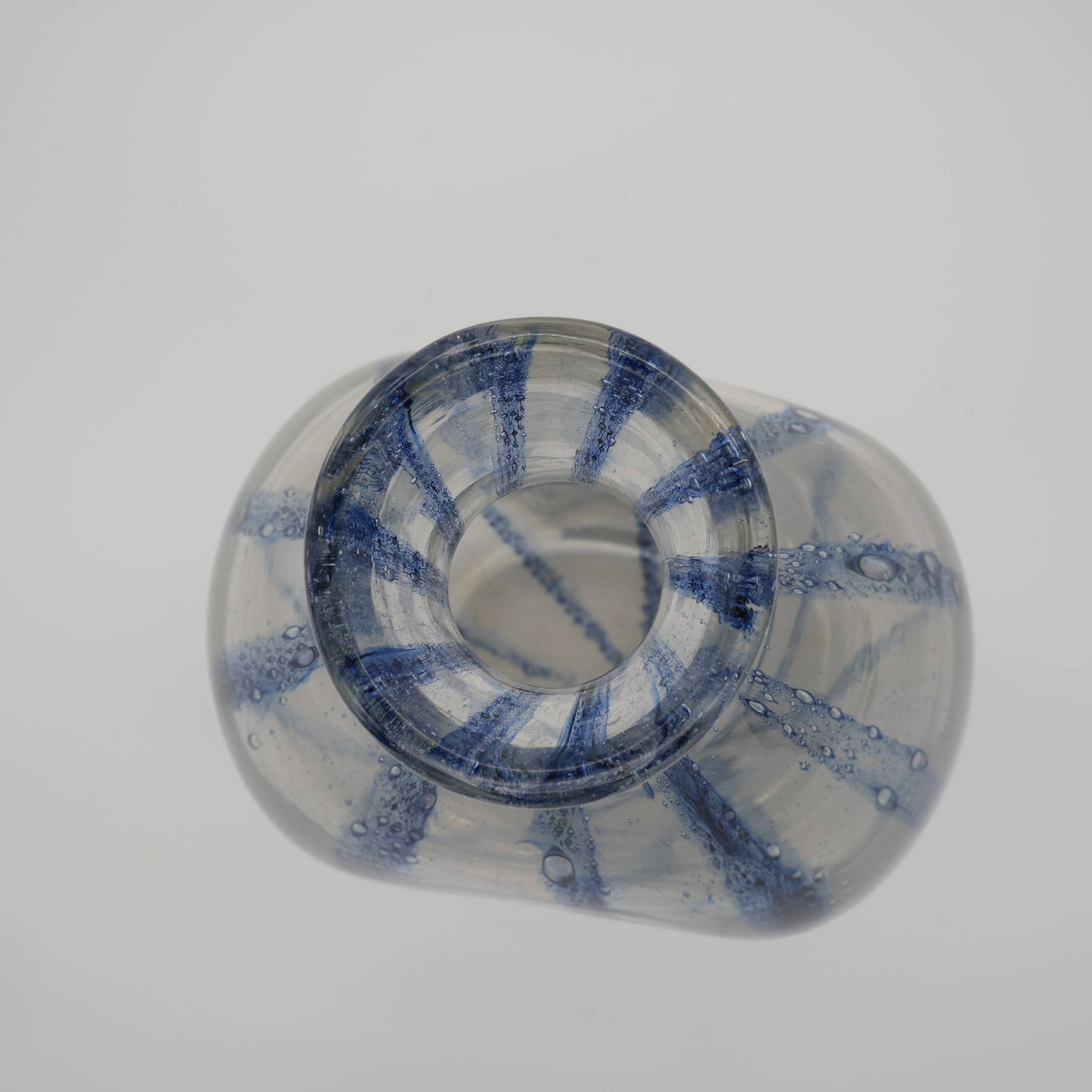 Murano Glass Vase with Blue Stripes attributed to Barovier & Toso