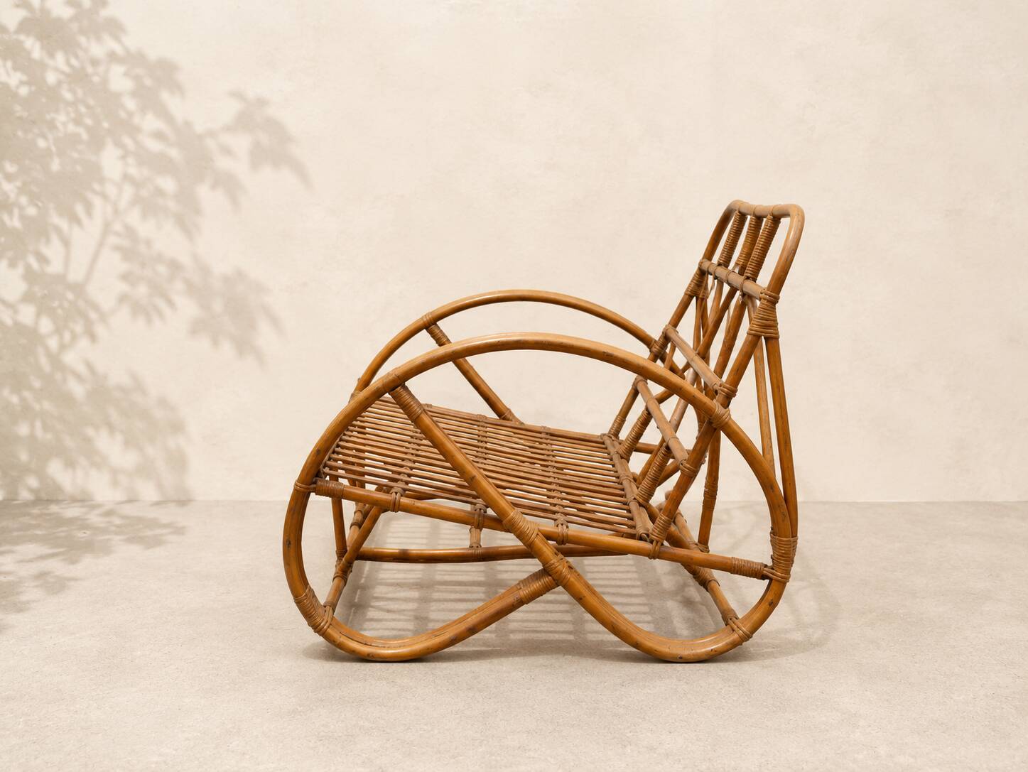 "Bretzel" vintage rattan bench – 1960s-1970s