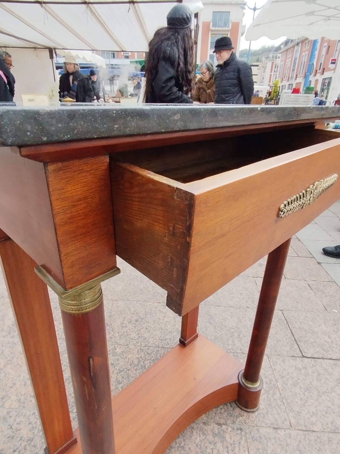 Console ancienne empire avec plateau marbre