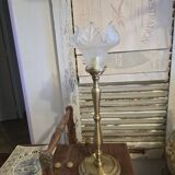 Brass floor lamp with Art Deco claw tulip shade.