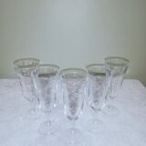 5 champagne flutes decorated with engraved ears