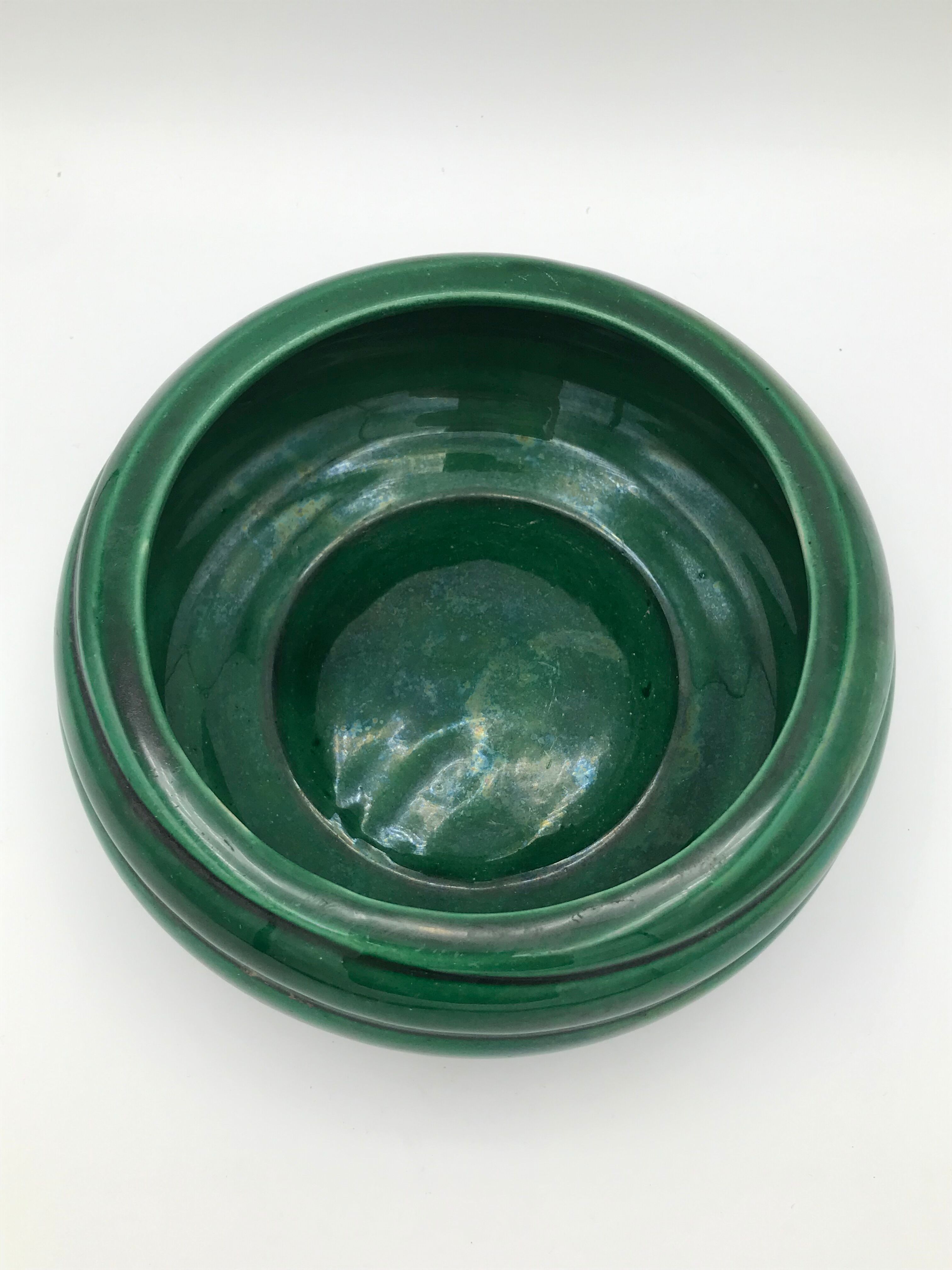 green ceramic flat cup 1950 saint clement signed B Letalle 16 cm