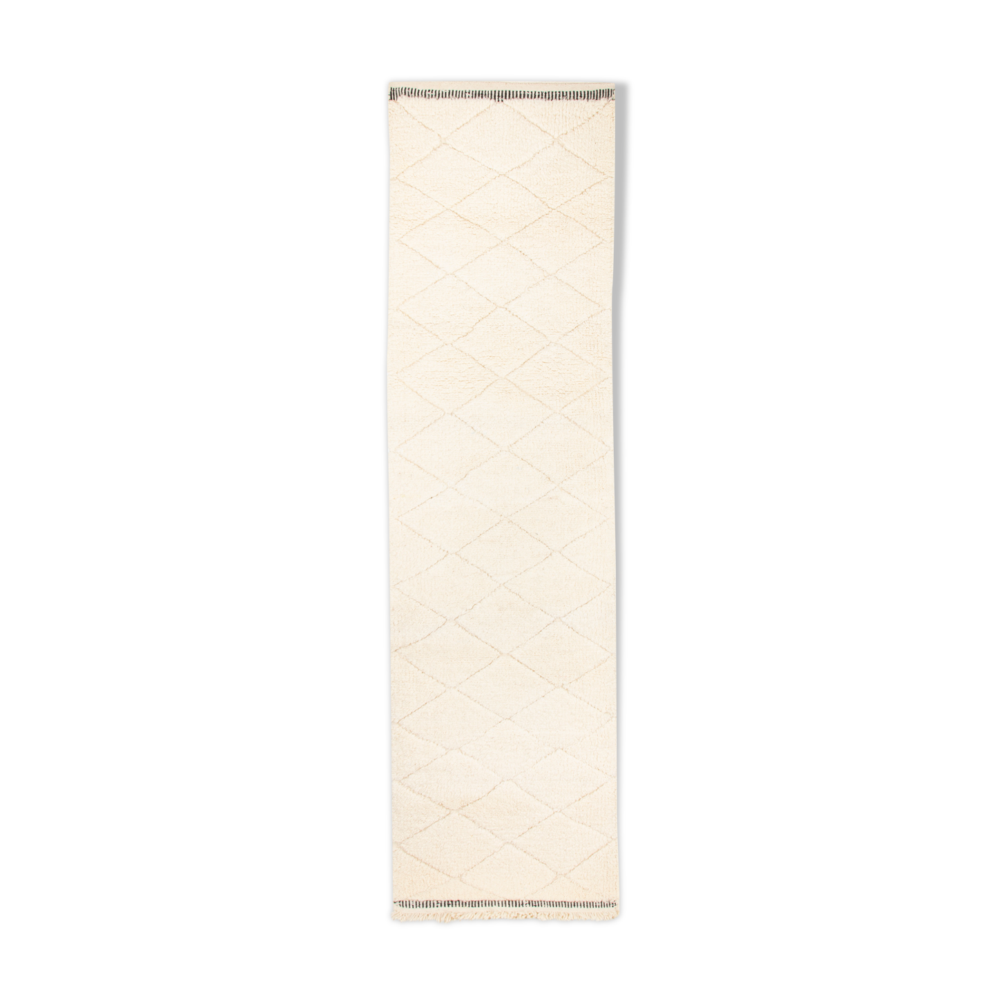 Berbere carpet beni urain ecru corridor with diamonds in relief 302 x 79 cm