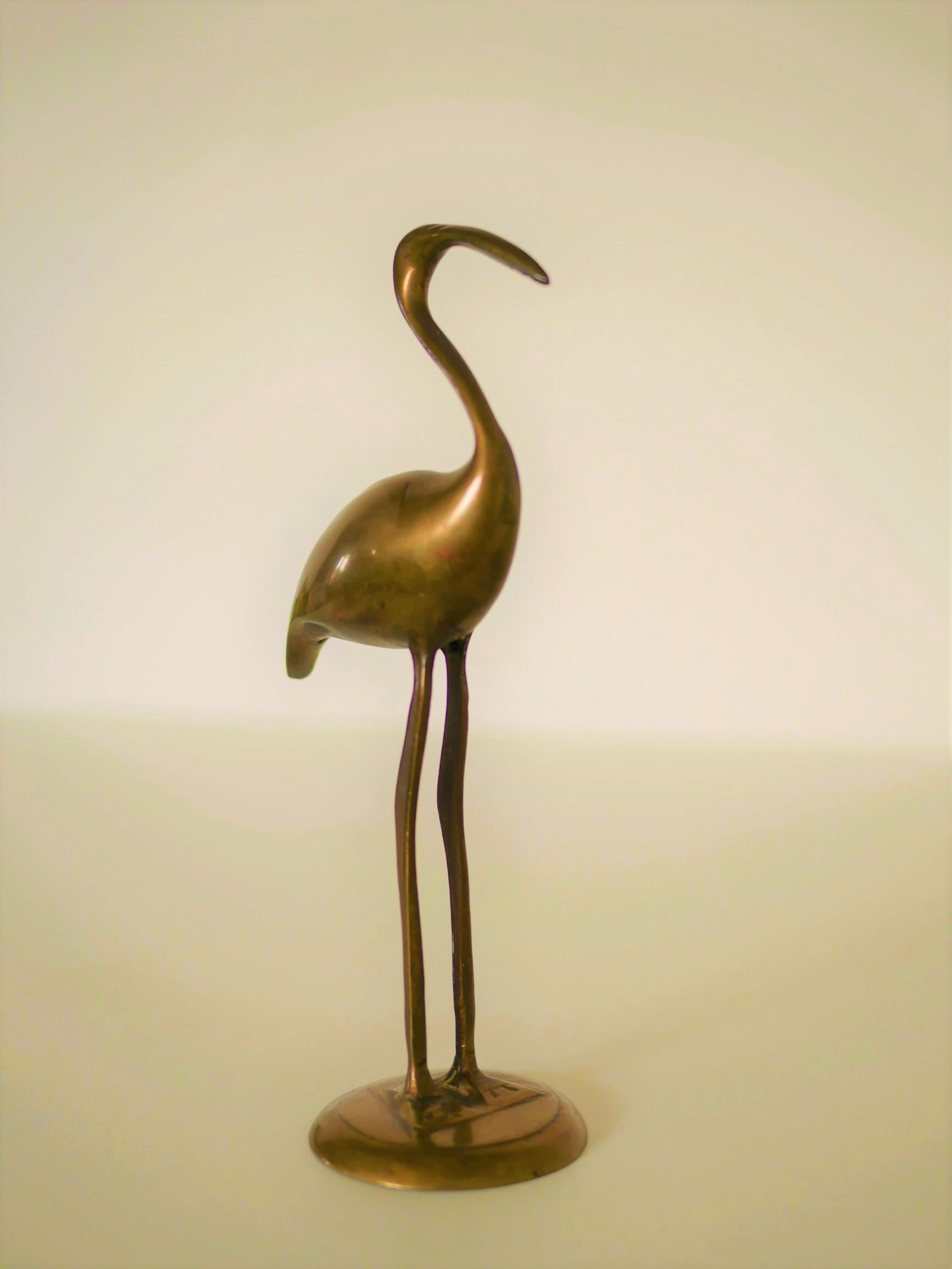 Vintage brass pink flamingo