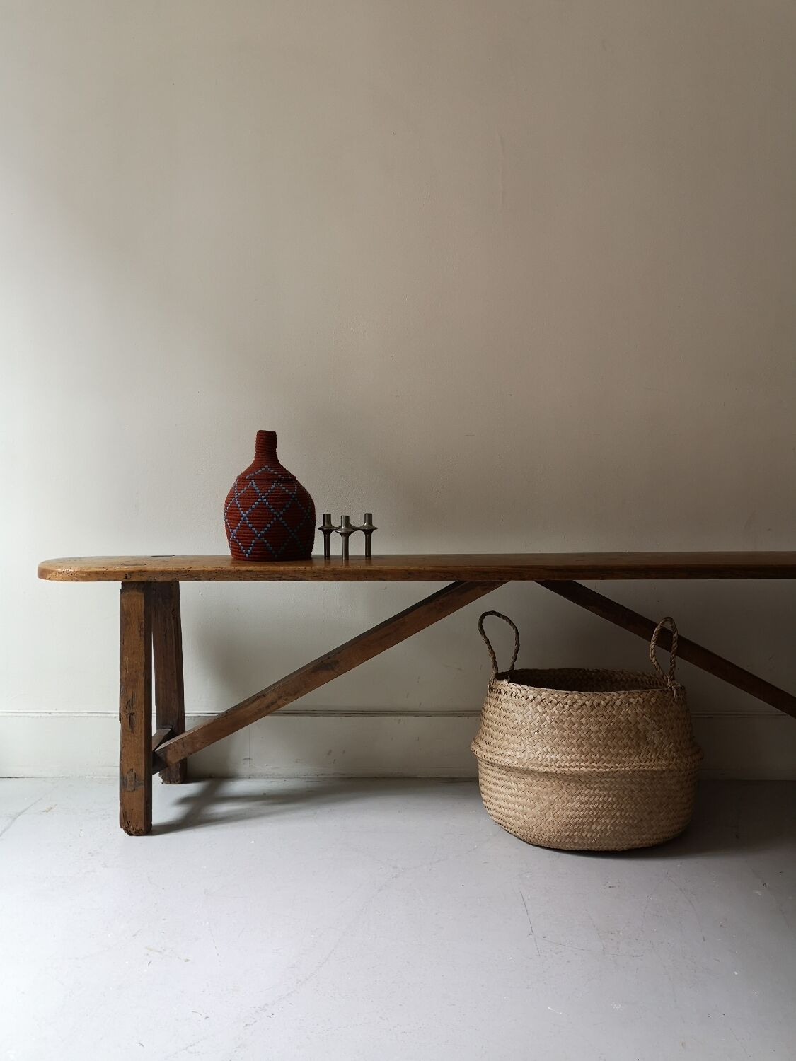 Rustic wooden bench, vintage 1960