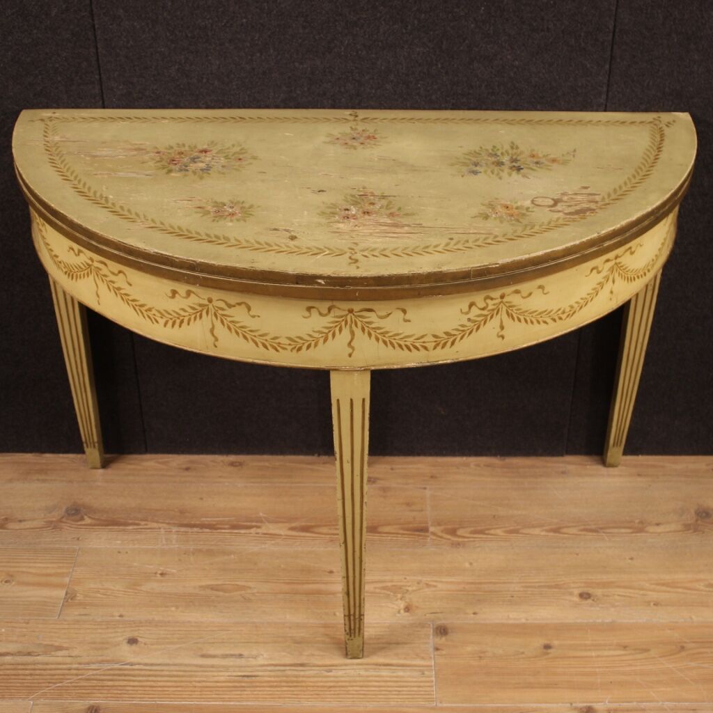 Italian lacquered demilune table in louis xvi style