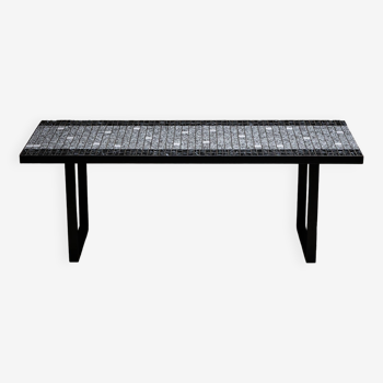 Italian Coffee Table on Flat Black Metal Frame, Black and White Mosaic Top, 1980s