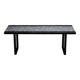 Italian Coffee Table on Flat Black Metal Frame, Black and White Mosaic Top, 1980s