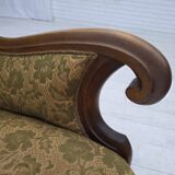 1950s, Danish armchair, furniture wool, hand carved oak wood.