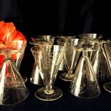 Set of 10 engraved glass water glasses from the 1930s 1940s tabletop art