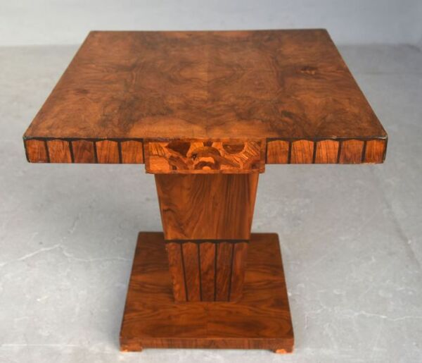 Guéridon carré Art déco 1930 marqueté de noyer