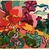 Charles lapicque, tiger hunt, 1961. original lithograph signed on the c