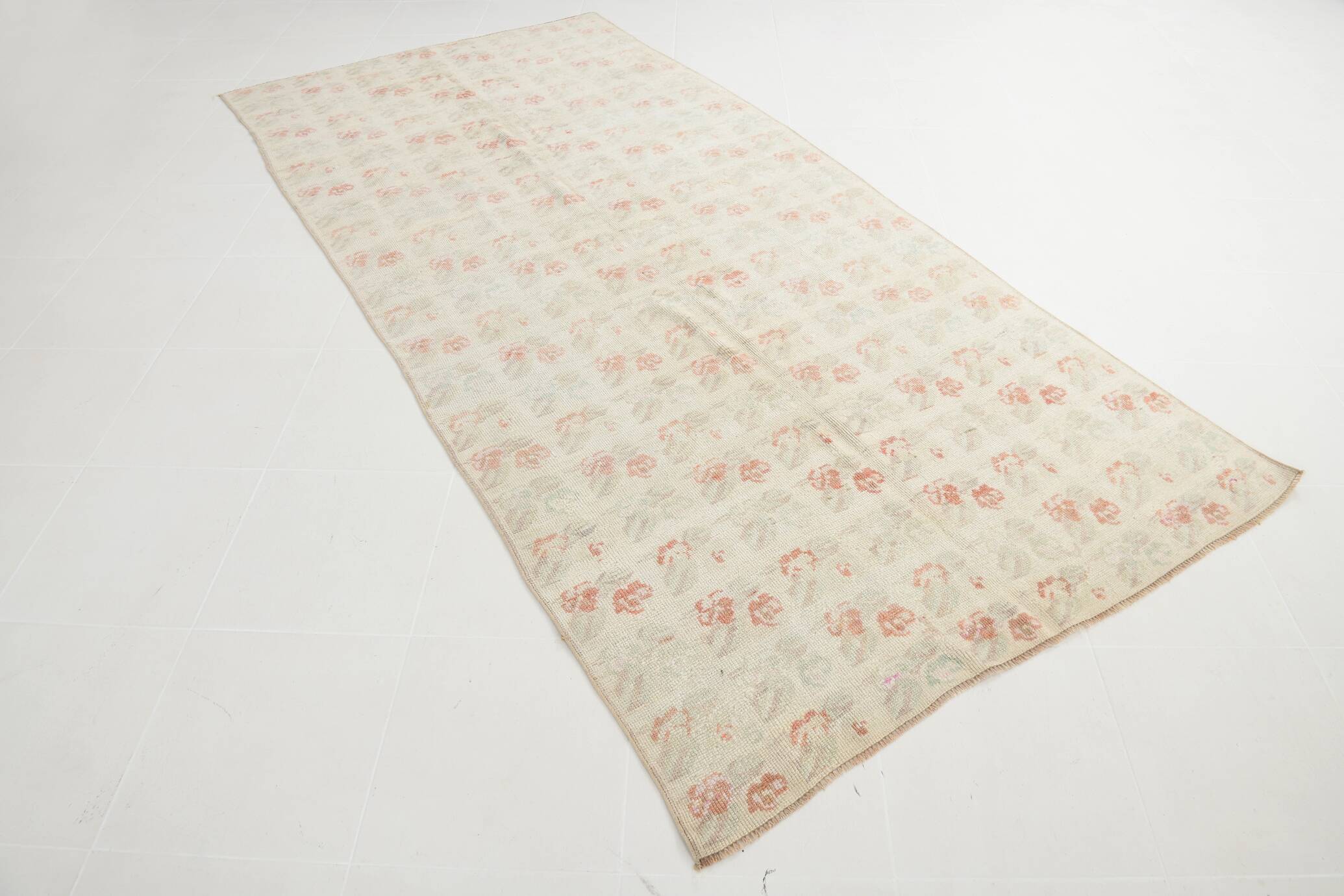5x10 Floral Pattern Beige & Red Vintage Rug, 153x315Cm