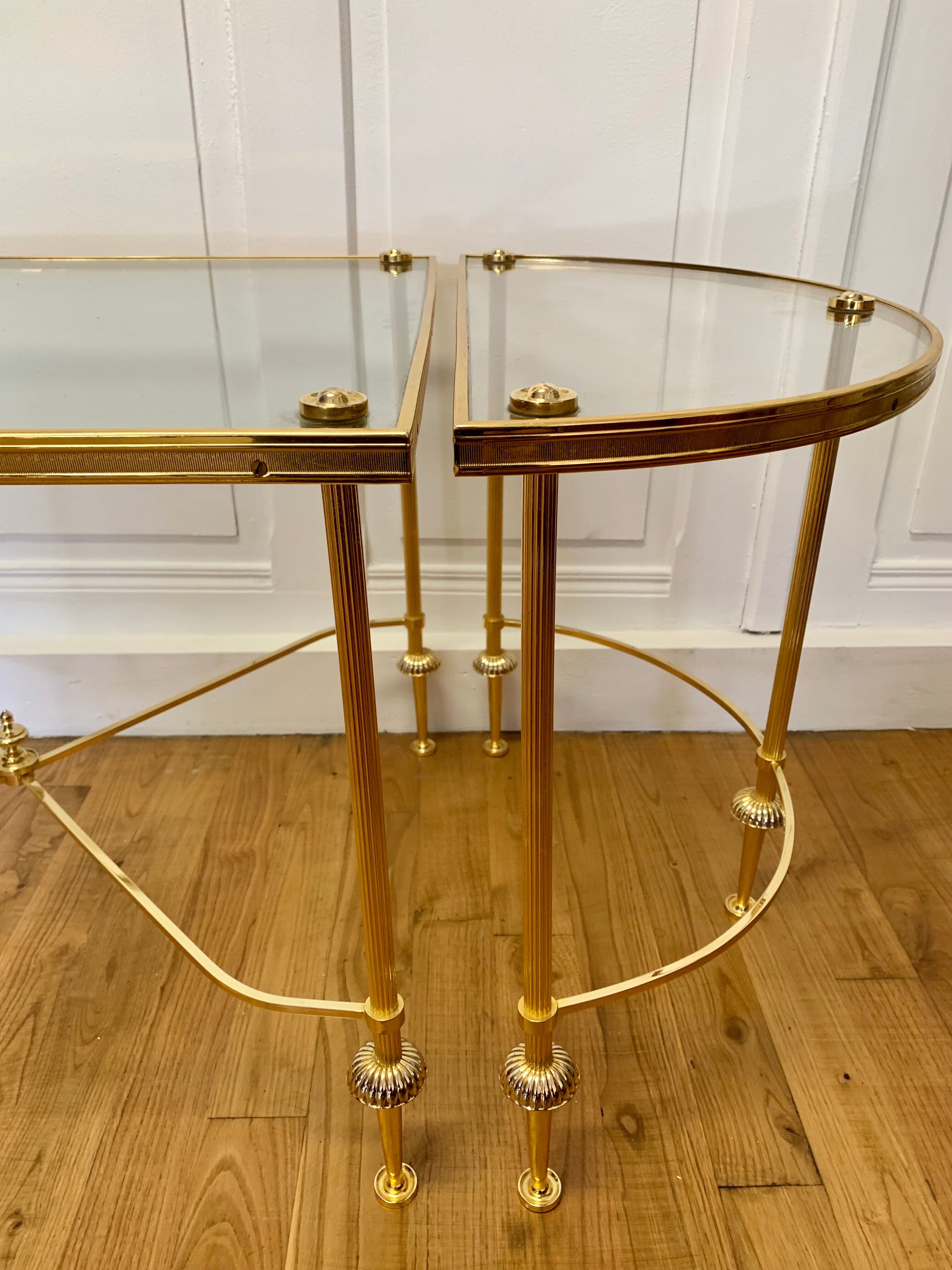 Tripartite brass and glass coffee table