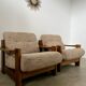 Lot of 2 solid elm armchairs, Maison Regain design, 70s vintage