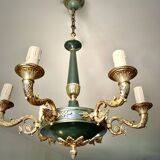 Green and gilded bronze empire chandelier with 6 lights