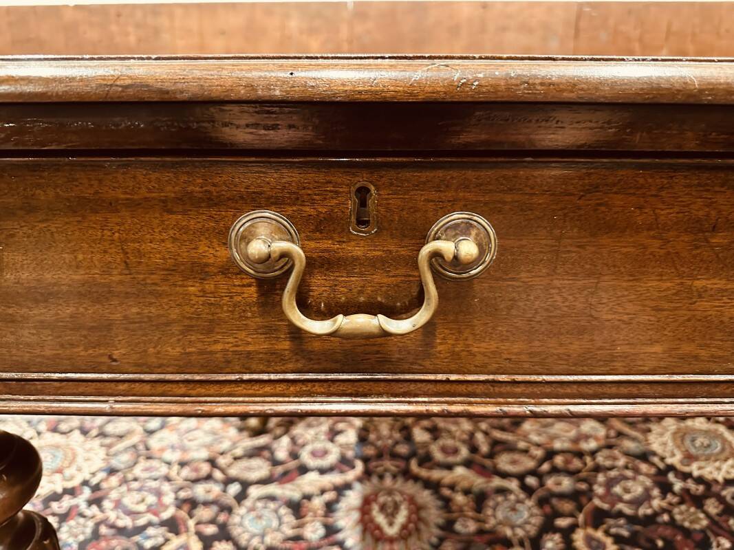 Old English Writing Desk with black leather top