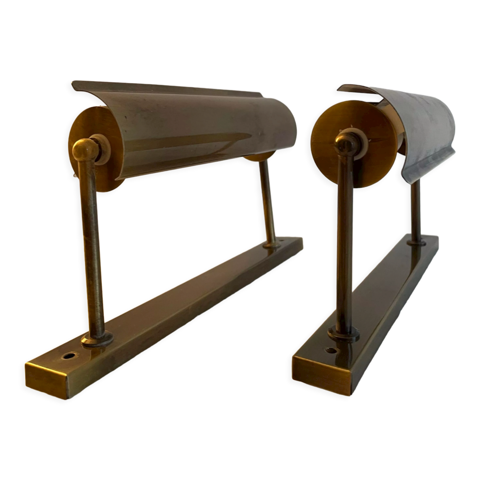 Pair of adjustable vintage wall lamps, matte brass, France 1970
