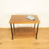 Serving trolley, side table, walnut, metal frame on brass castors, 1960s