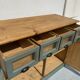 Antique counter cabinet with drawers and label holders – green patina