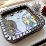 Face illustration ceramic bowl by Mari Simmulson for Upsala Ekeby, Sweden, 1960s