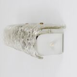 Wall-mounted mirror sconce by J.T. Kalmar, brass and textured glass, Austria, 1950s.