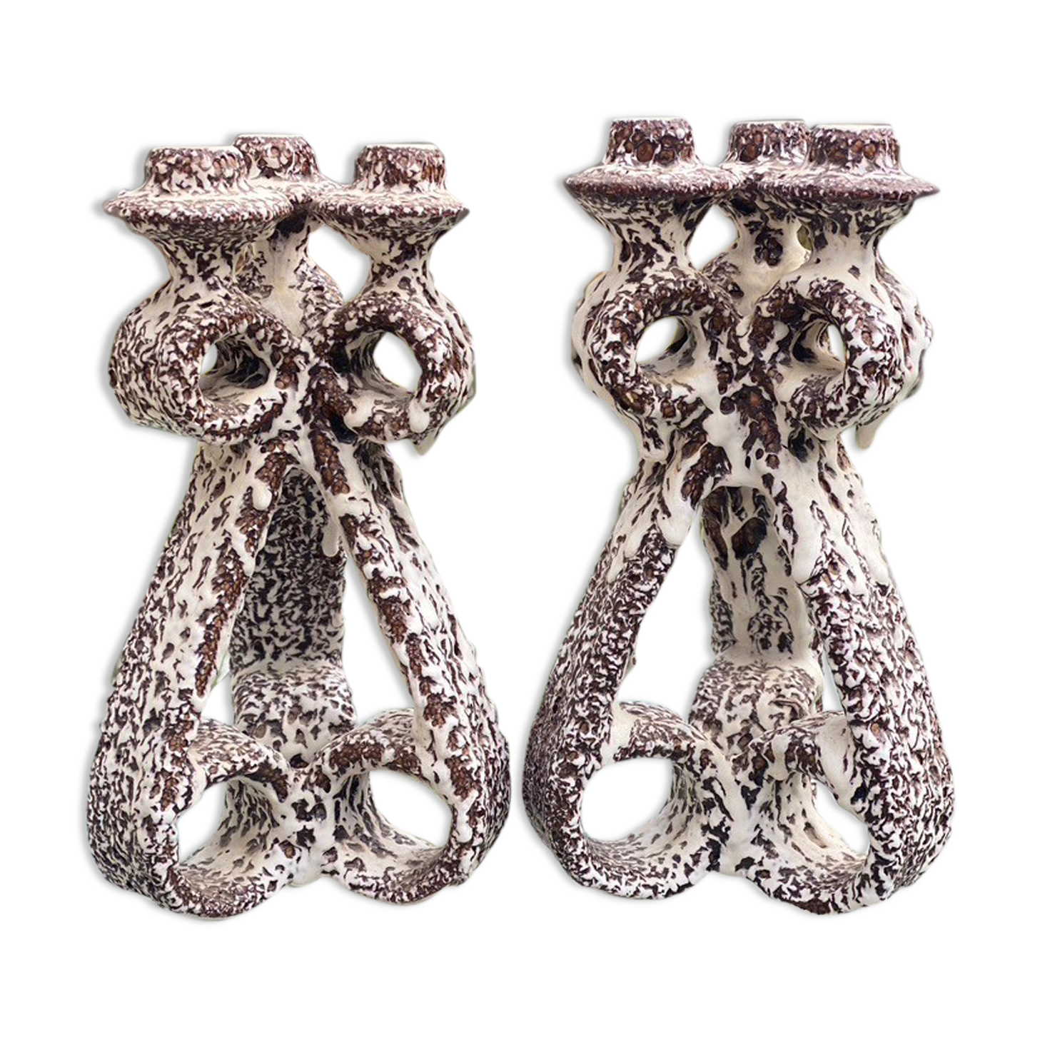 Large candle holders / candlestick Vallauris ceramic fat lava Marius Giuge 1950 x2