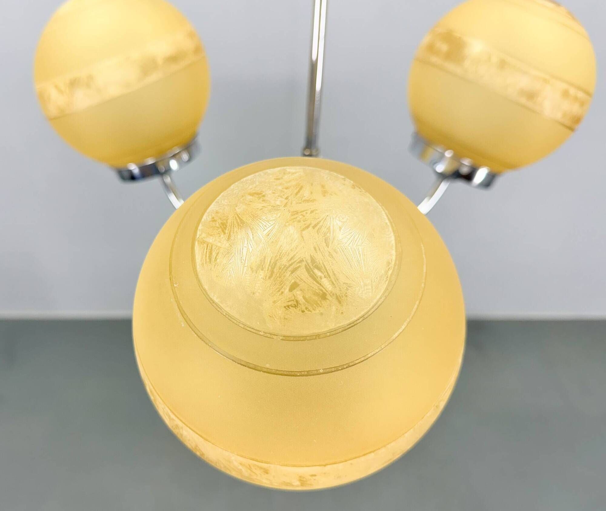 1950s Chrome & Frosted Glass Chandelier