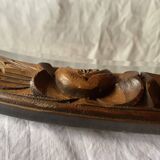 Antique oval beveled mirror in carved wood - 69 cm