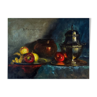 Tableau HST "Still Life with Fruits" 1957 Haralambos POTAMIANOS (1909-1958)