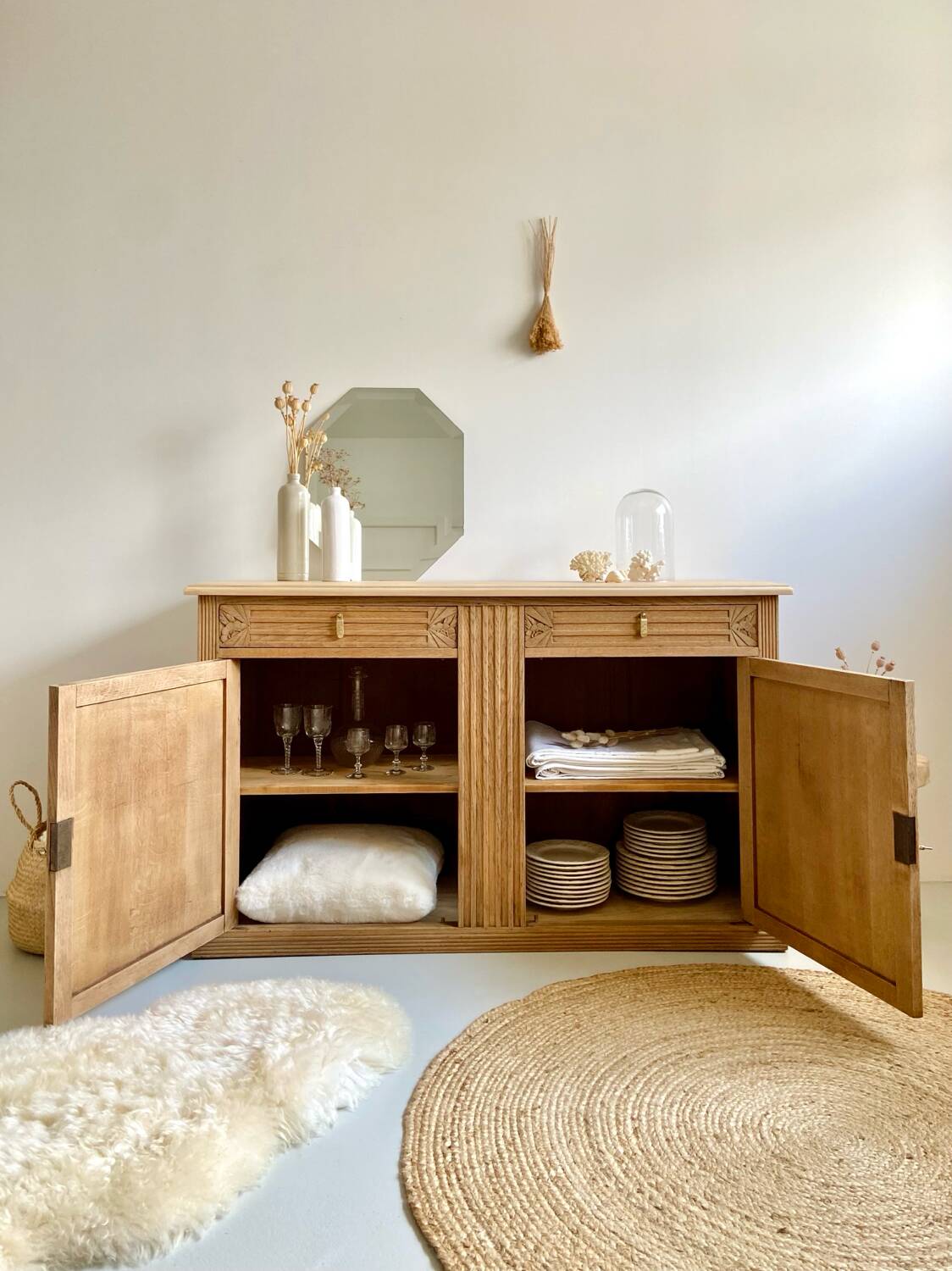 Grand buffet Art Déco en chêne massif - Enfilade vintage