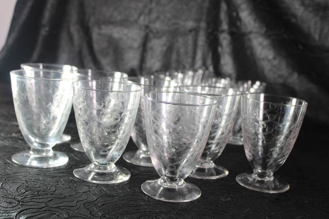 Verres cristal Art déco gravés France 1930 x24