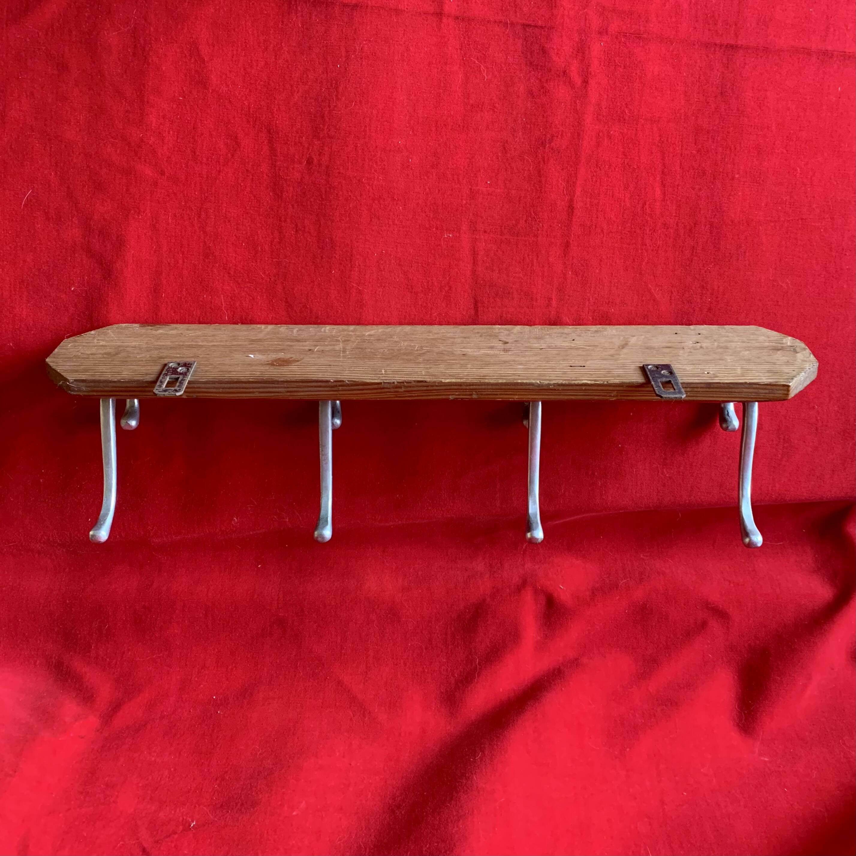 Vintage wooden wall coat rack - 4 hooks