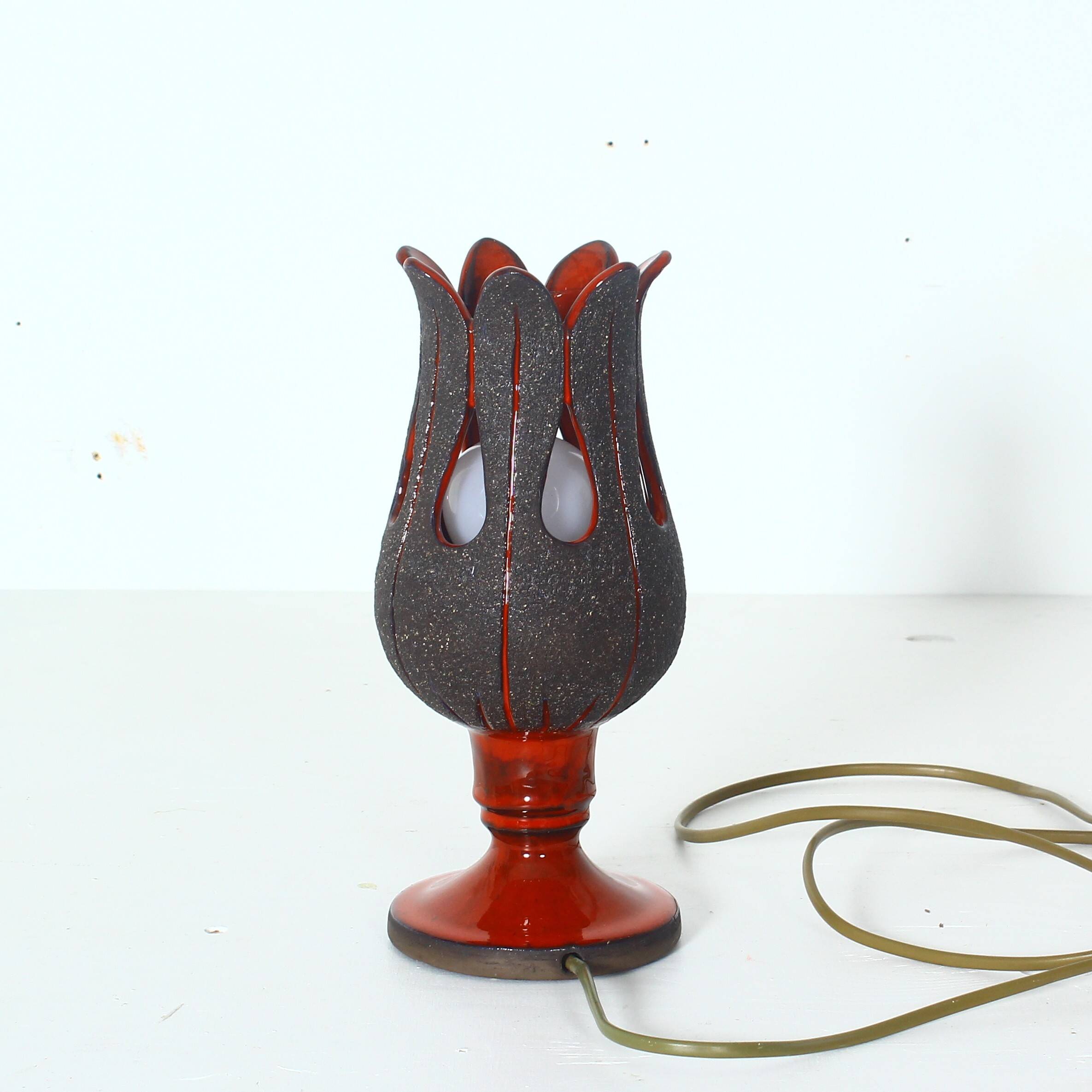 Handmade red ceramic table lamp, Sweden, 1970s
