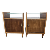 Paire de tables de nuit des années 50 avec plateau miroir