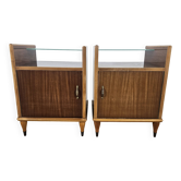 Paire de tables de nuit des années 50 avec plateau miroir