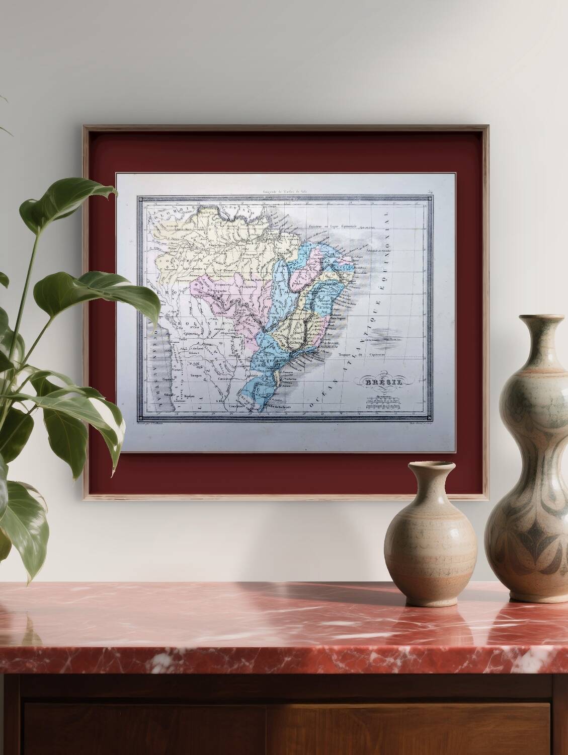 Brazil, old map, printed in 1852.