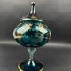 Decorative bowl in blue enamelled and gilded glass, red cabochons – height 32 cm