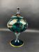 Decorative bowl in blue enamelled and gilded glass, red cabochons – height 32 cm