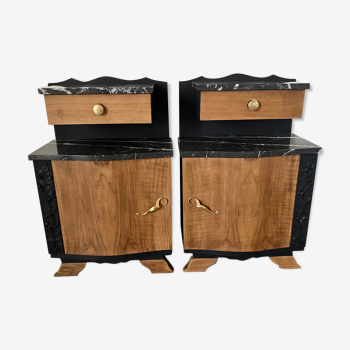 Pair of art Deco bedside tables black and wood