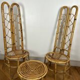 Pair of high-backed chairs and its bamboo coffee table