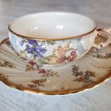 Rare 19th century cup and saucer, Sarreguemines earthenware, Louis XV model