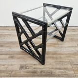 Black lacquered wicker coffee table with two glass tops