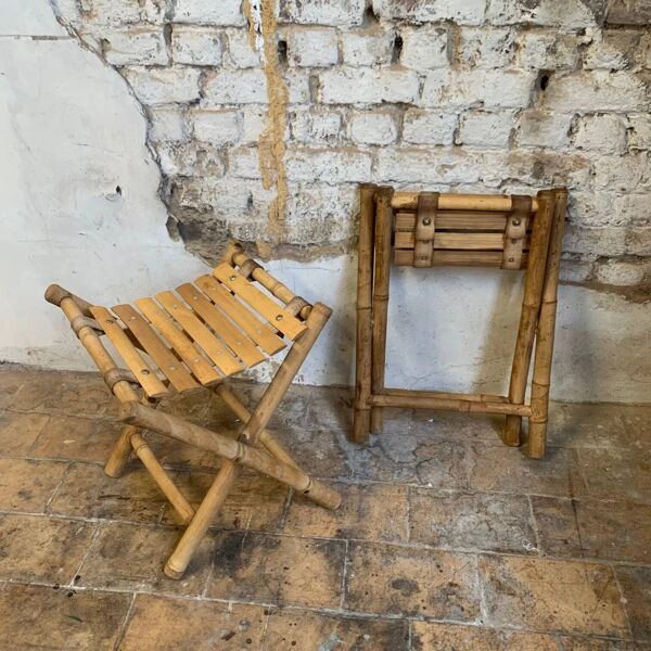 ancienne Paire de tabouret de pêcheur, bambou, XXe