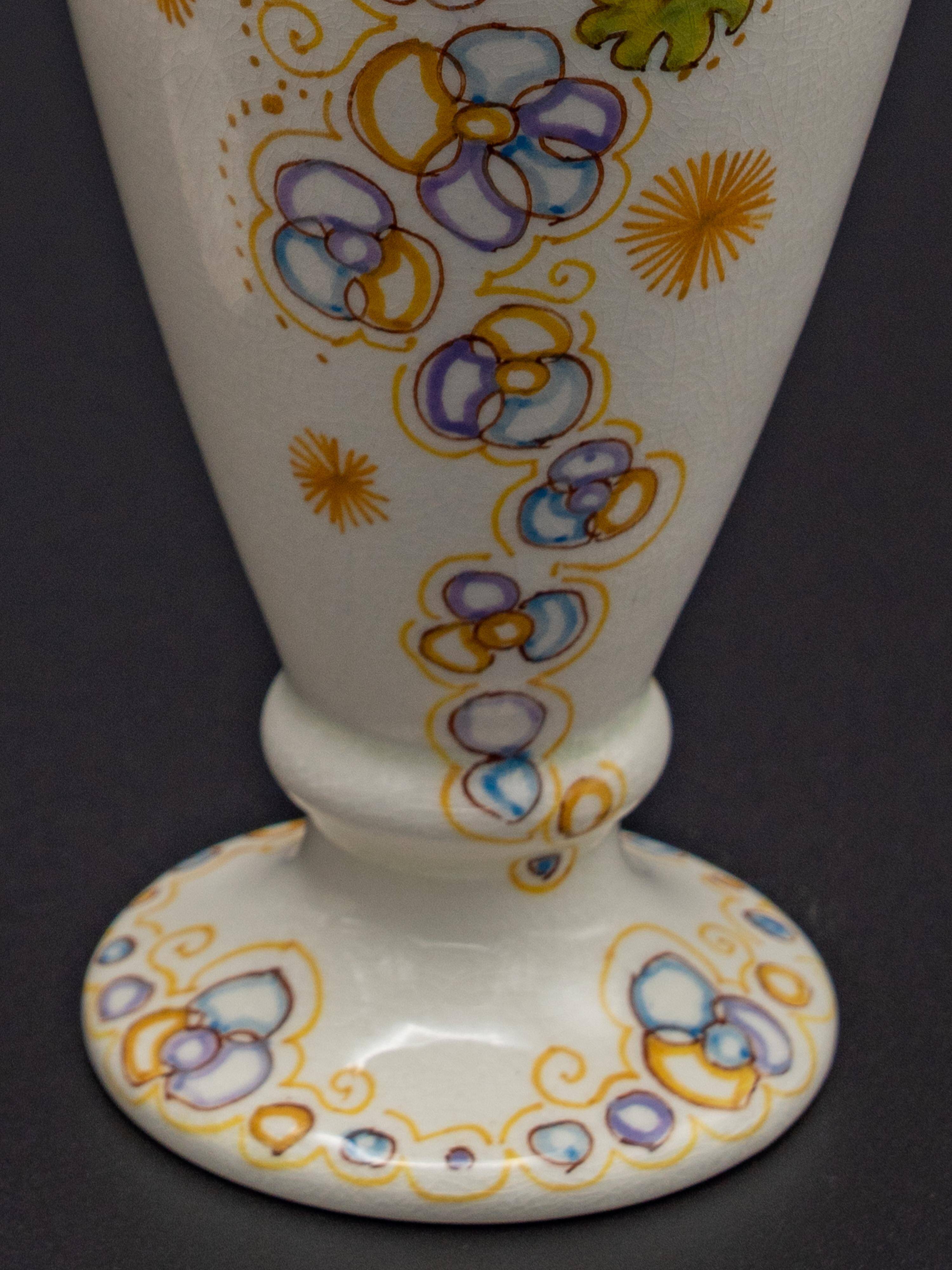 Pair of hand-painted ceramic vases in Dutch Art Nouveau Gouda PZH, 'Violetta', 1899